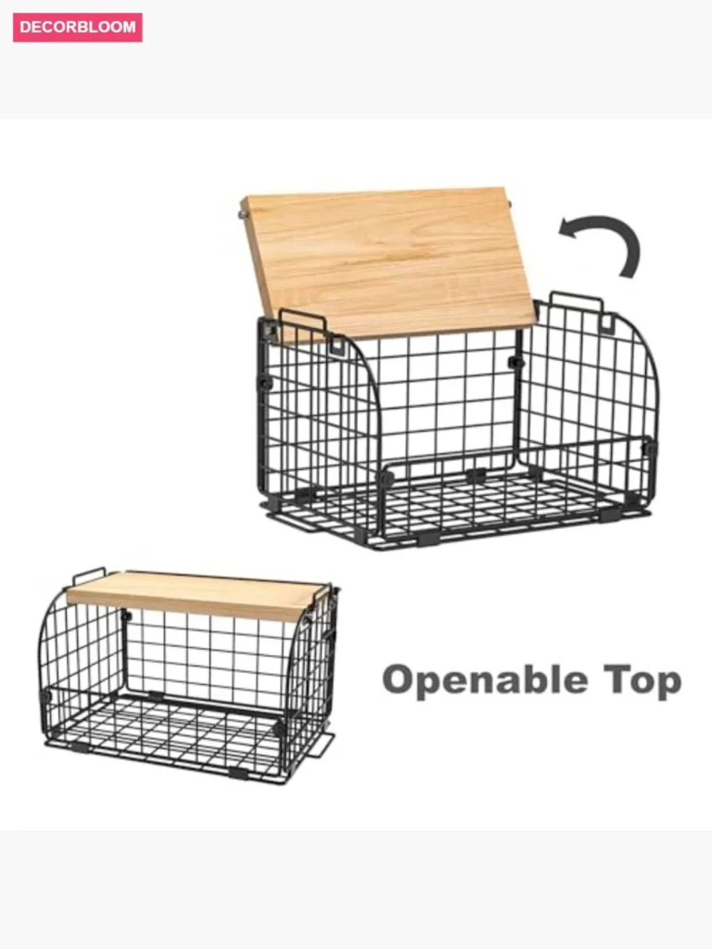 2-Stack Wire Basket with Bamboo Top - Kitchen Pantry Organizer